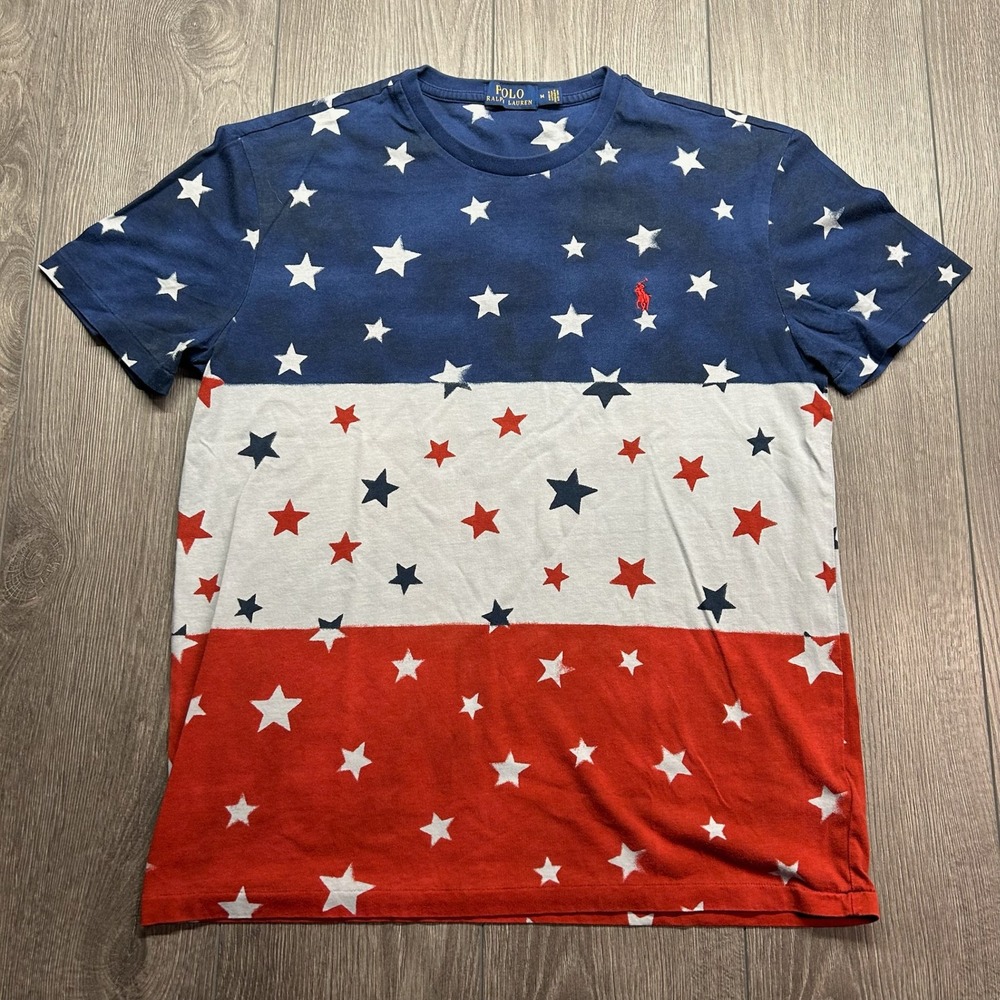 Polo Ralph Lauren Mens Medium Stars American Flag T-Shirt Red White Blue Usa